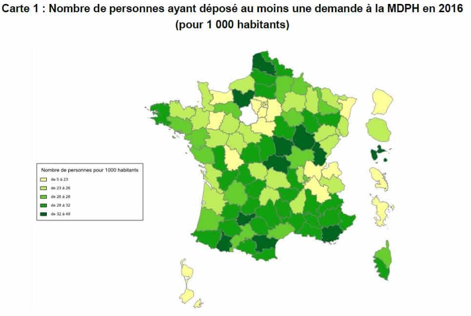 Disparité des demandes de MDPH par départements en 2016 - Source cnsa.fr
