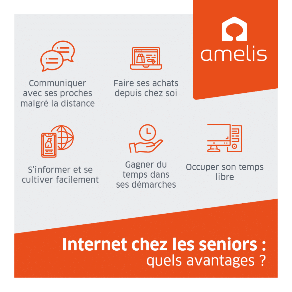 Infographie présentant 5 avantages pour les seniors utilisant internet au quotidien